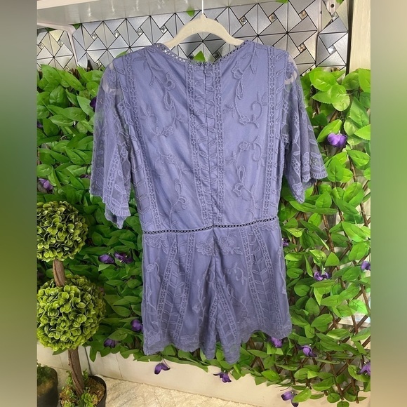 NWT Kori America Lavender Women’s Large Lace Shorts short sleeve Romper - Picture 9 of 13